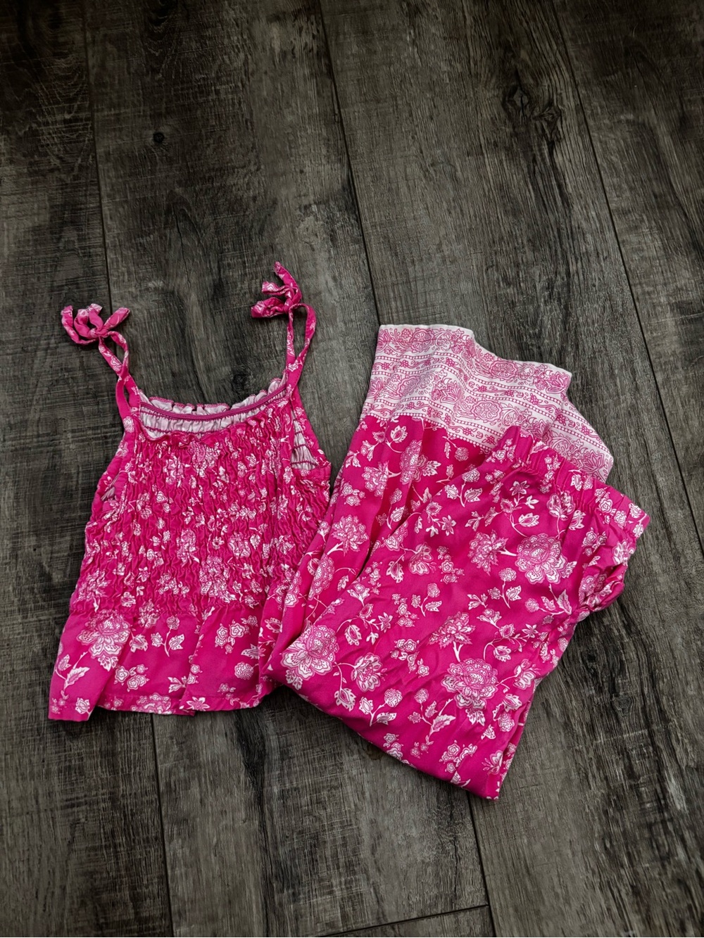 Girls Pink Floral Two-Piece Tank & Pants Set